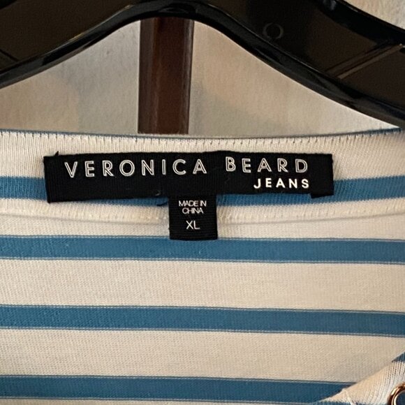 VERONICA BEARD Eli Baseball Tee Puff Long Sleeve Top Blue White Striped - Picture 4 of 8